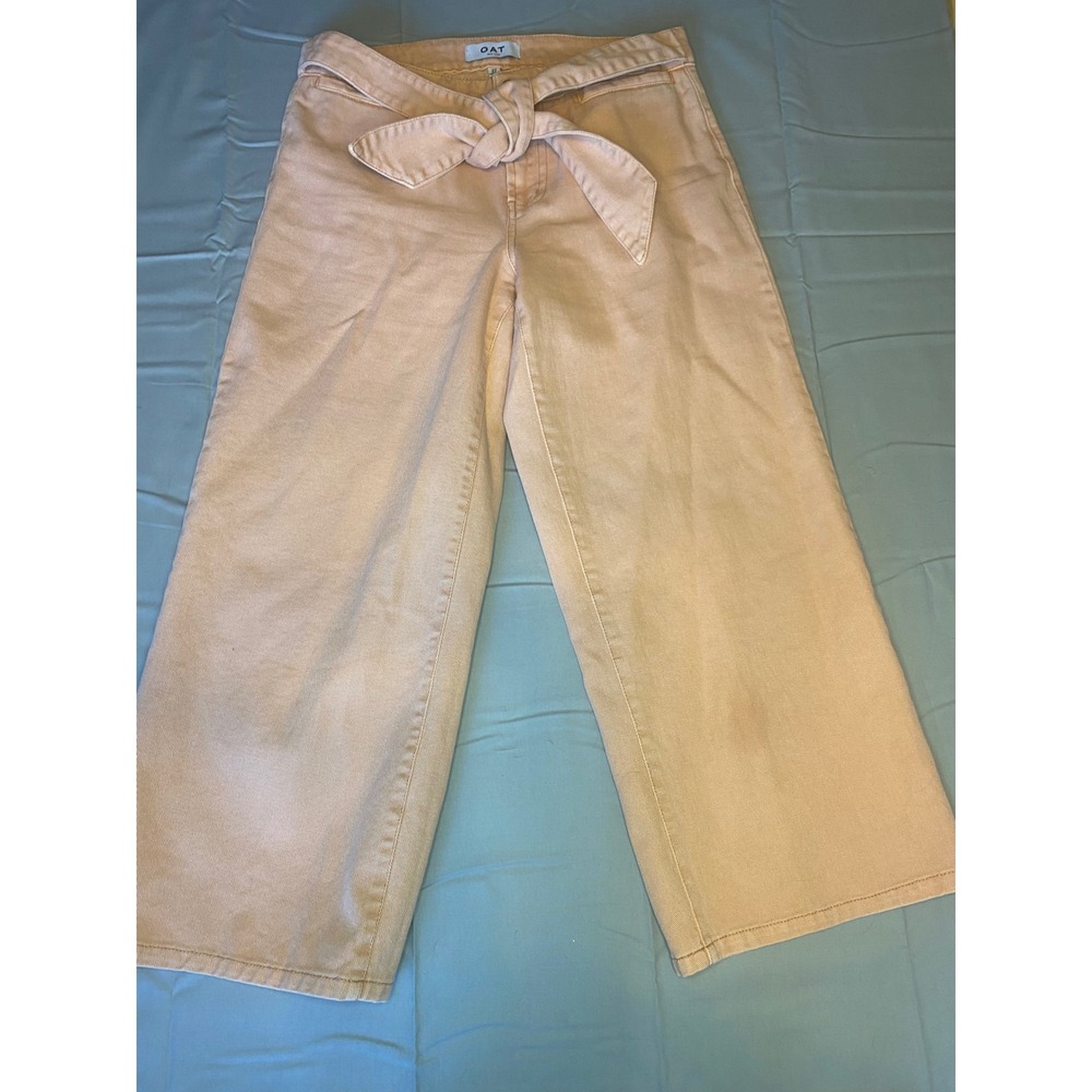 OAT New York Wide Leg Crop Jeans Women's 27 Peach Pink Tie Waist